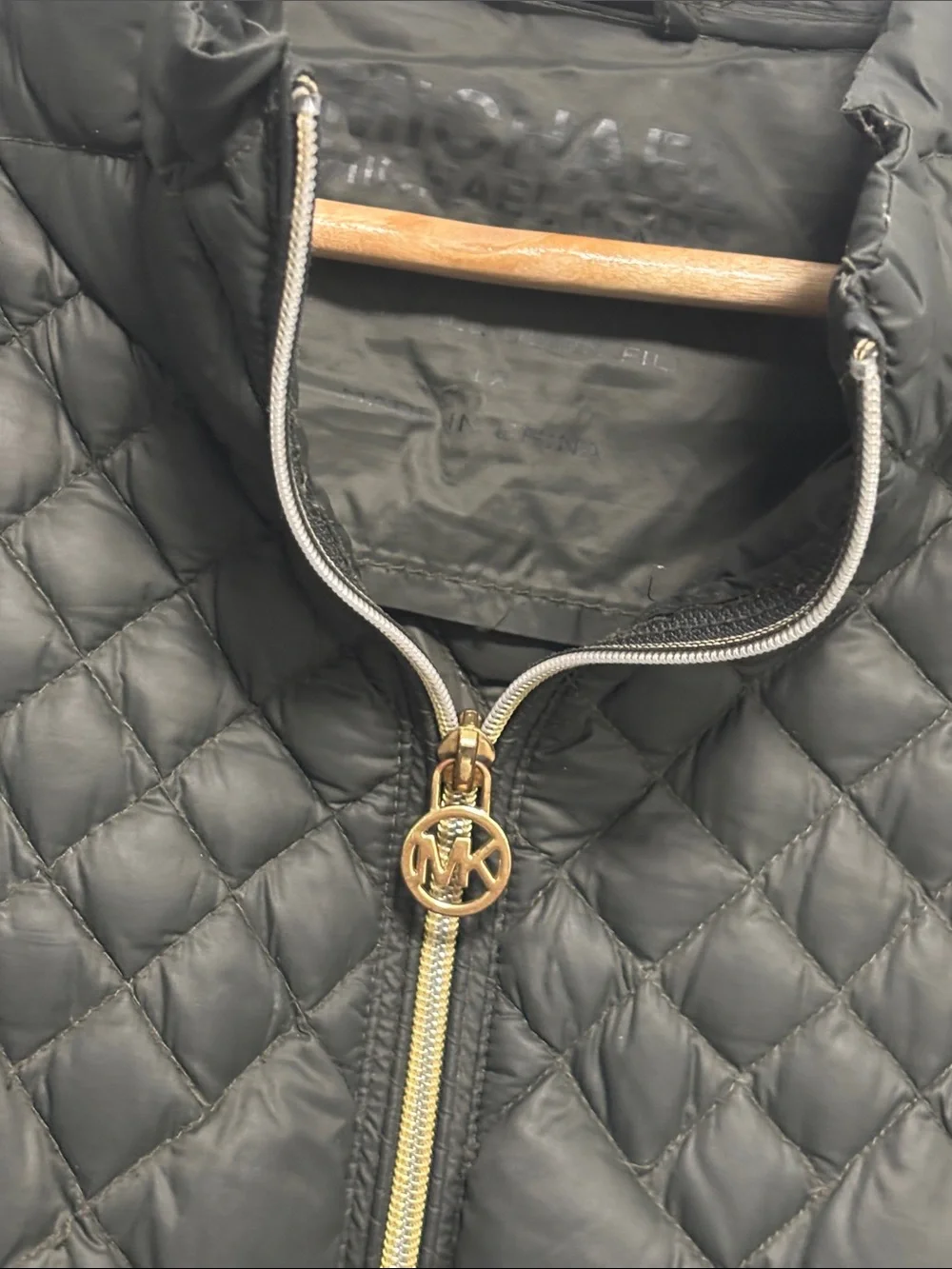 Michael Kors Black Puffer Jacket with Subtle Brown MK Logo